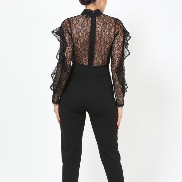 Fuchsia Lace Ruffle Long Sleeve Jumpsuit - Picture 5 of 5